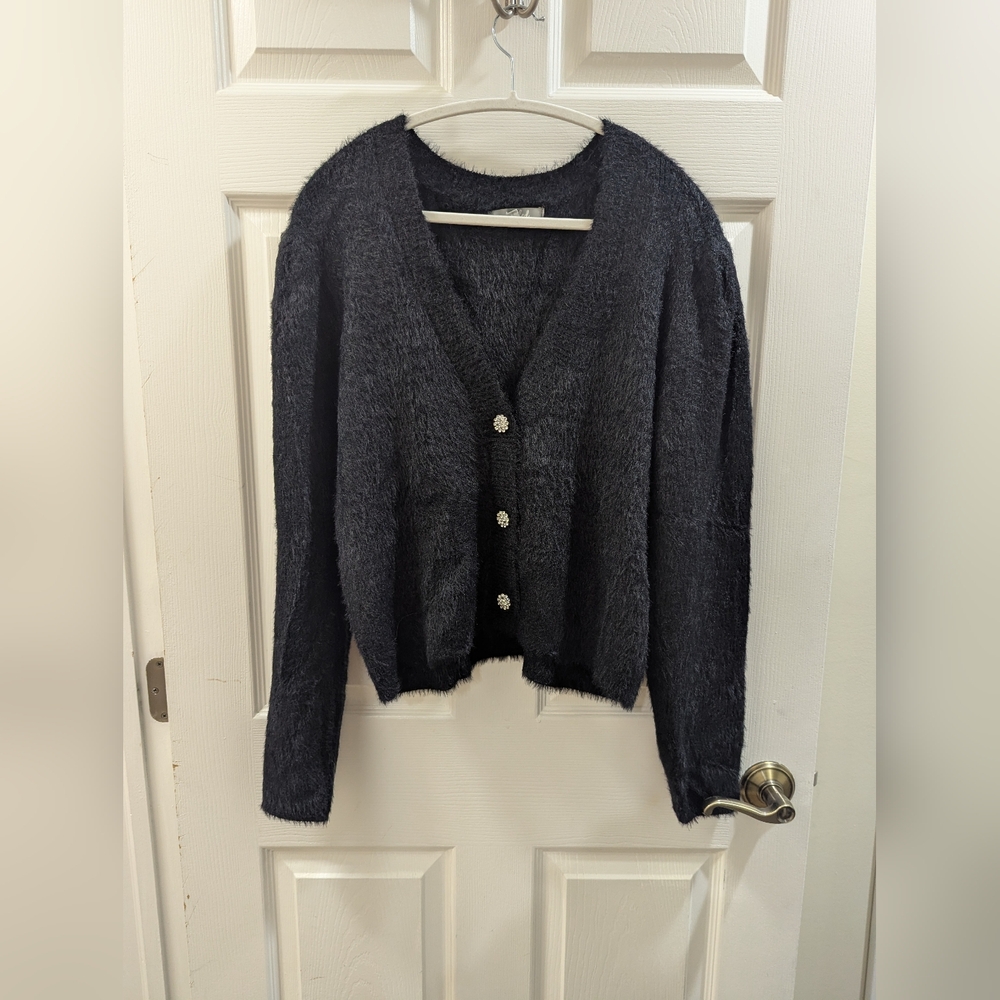 Black Eyelash Cardigan Sweater - Picture 1 of 6